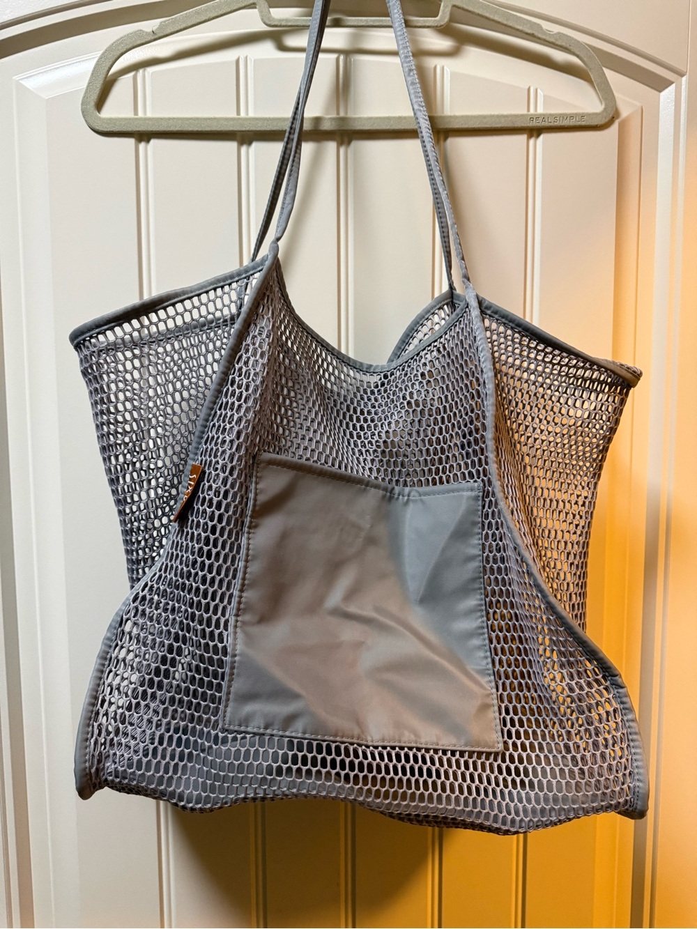Light Gray Mesh Tote Bag with Front Pocket - Women